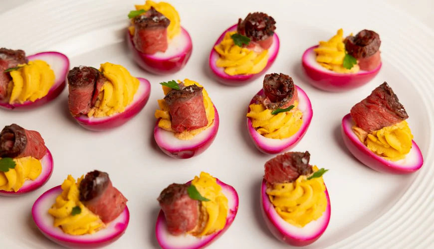 Pink Deviled Eggs With Steak | MEATER