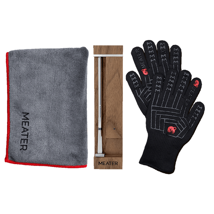 MEATER Pro Walnut, Grillhandschuhe und Mikrofasertuch im Bundle